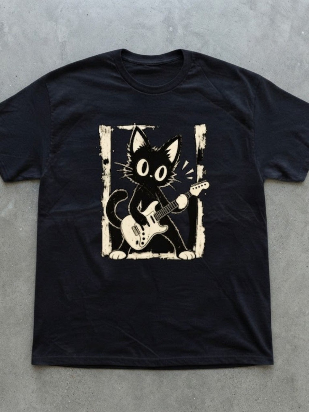 Rock Guitar Black Cat Graphic Cotton Gildan T-shirt